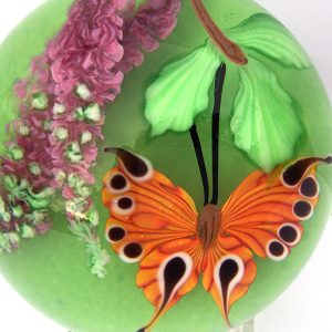 Orange Butterfly on Green Paperweight